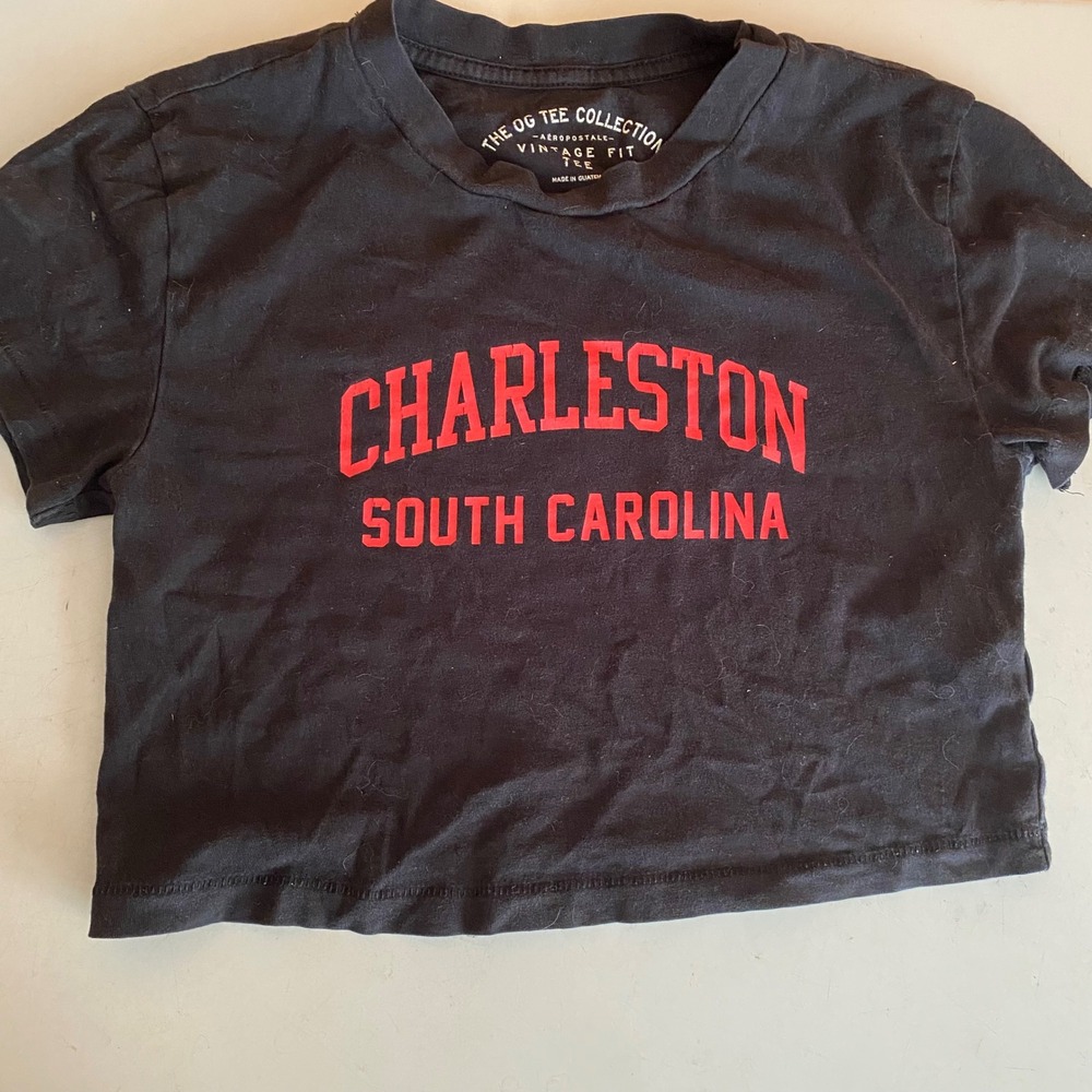 Aeropostale Charleston South Carolina Black Cropped Graphic Tee XS Vintage Fit